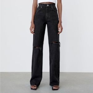 ZARA Ripped wide leg black jeans 31 12